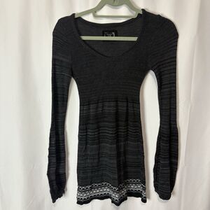 Decree Y2K Gray Black Babydoll Tunic Top Long Sleeve Sz Sm Fairy Grunge Coquette